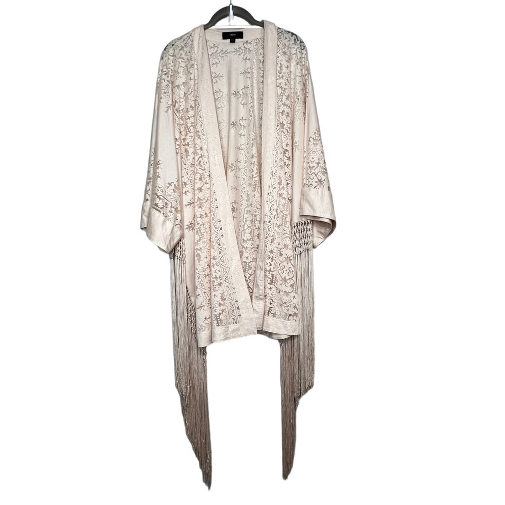 Mossimo Womens OS Semi-sheer Burnout Cream Color Open Cardigan Fringe Boho